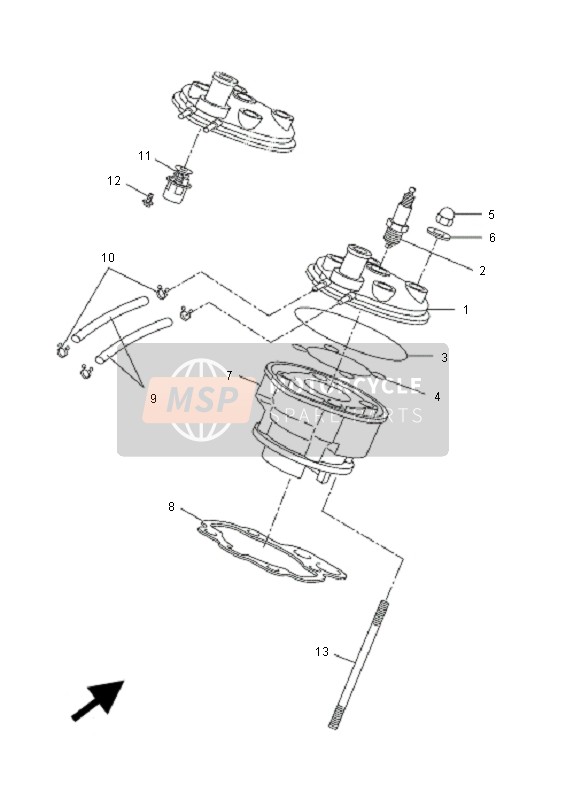 Yamaha DT50R-SM 2008 Cylinder Head for a 2008 Yamaha DT50R-SM